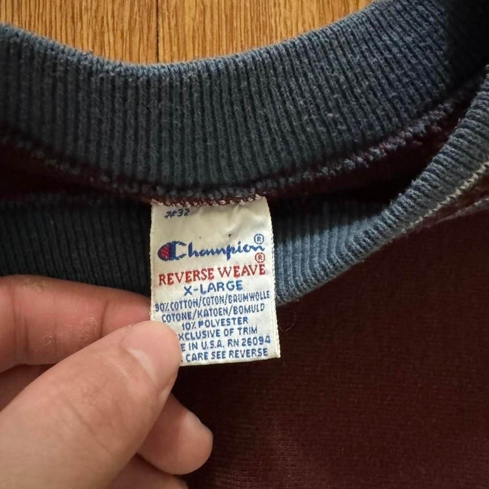 Vintage Champion Reverse Weave‎ Sweatshirt 90s Burgundy Striped Spellout Size XL - Picture 5 of 7